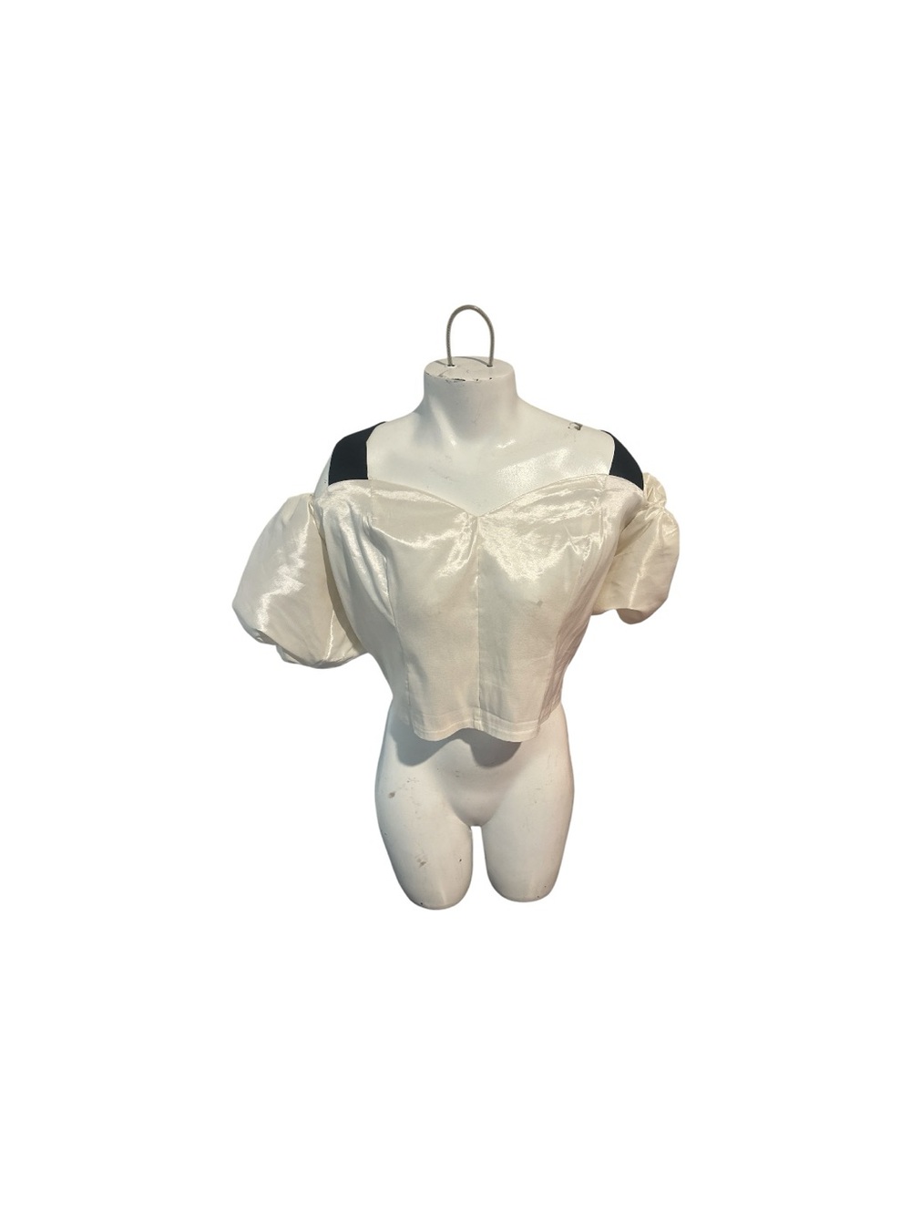 New York & Company White Off-Shoulder Puff Sleeve Cropped Top